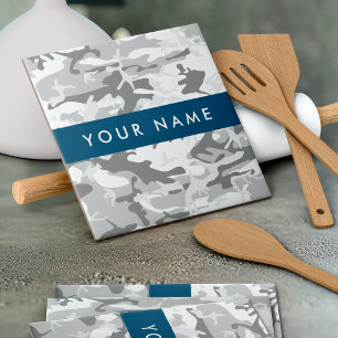 Azulejo De Cerâmica Camuflagem Cinza Neve de Inverno Personalize seu n