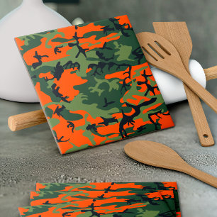 Azulejo De Cerâmica Camuflagem Laranja e Verde, Militar, Exército
