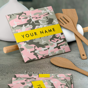 Azulejo De Cerâmica Camuflagem Rosa e Verde Personalize seu nome