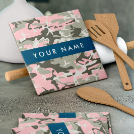 Azulejo De Cerâmica Camuflagem rosa e verde Seu nome personaliza