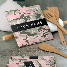 Azulejo De Cerâmica Camuflagem rosa e verde Seu nome personaliza