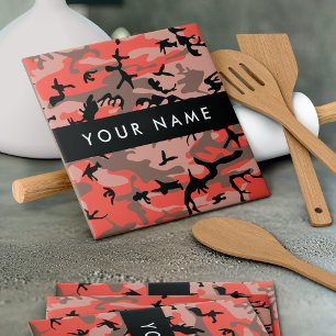 Azulejo De Cerâmica Camuflagem Vermelha e Marrom Personalize seu nome