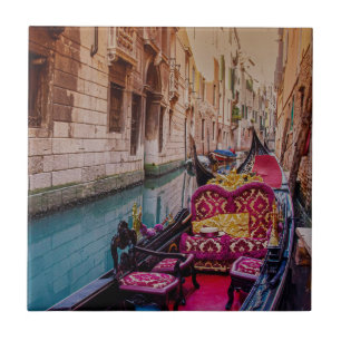 Azulejo De Cerâmica Canal com gondola tradicional em Veneza, Itália