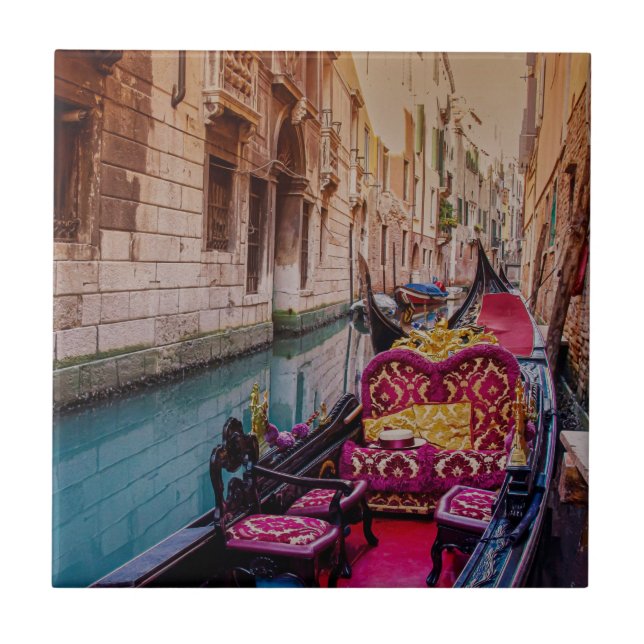 Azulejo De Cerâmica Canal com gondola tradicional em Veneza, Itália (Frente)
