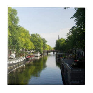 Azulejo De Cerâmica Canal de Amsterdã com Houseboats Holanda