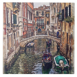 Azulejo De Cerâmica Canal de Veneza com casas e gondola. Itália.