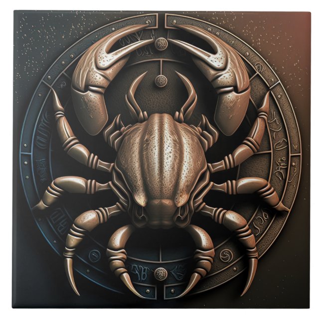 Azulejo De Cerâmica Cancer Cancer de Sinal Zodiodíaco Horoscópio Azule (Frente)