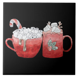 Azulejo De Cerâmica Canecas Festivas de Férias com Marshmallows
