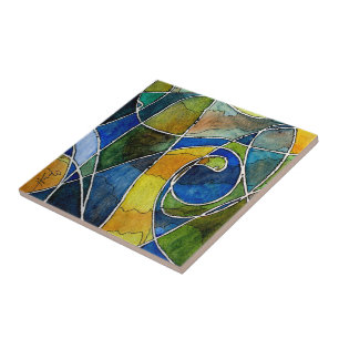 Azulejo De Cerâmica Caneta & tinta abstratas da aguarela
