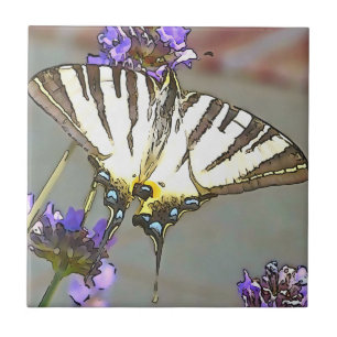 Azulejo De Cerâmica Cânhamo Amarelo Em Flores Lilás Preto O
