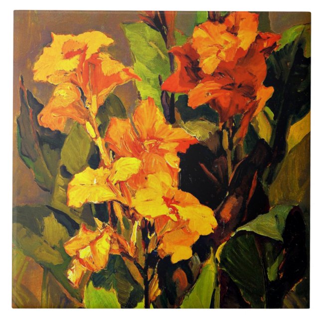Azulejo De Cerâmica Canna Lily, pintura floral de Franz Bischoff (Frente)