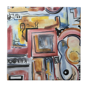 Azulejo De Cerâmica Cantando Na Cozinha-Arte Abstrata Aquarela