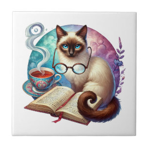 Azulejo De Cerâmica Cantinho de leitura fofo para gatos biblioteca ama
