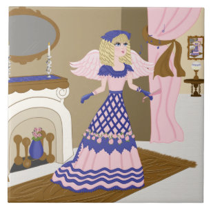 Azulejo De Cerâmica Cantor de Azul Anjo Vitoriano e Rosa, por Lareira
