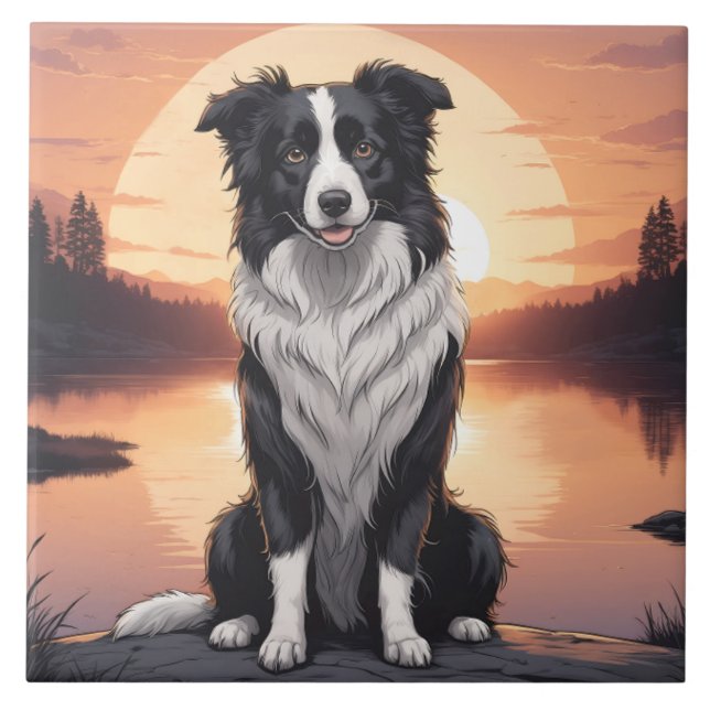 Azulejo De Cerâmica Cão Border Collie (Frente)