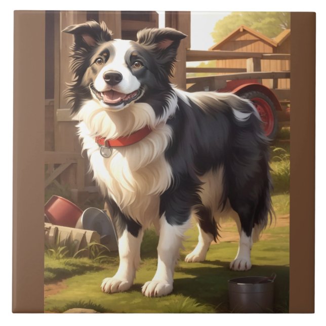 Azulejo De Cerâmica Cão Border Collie (Frente)