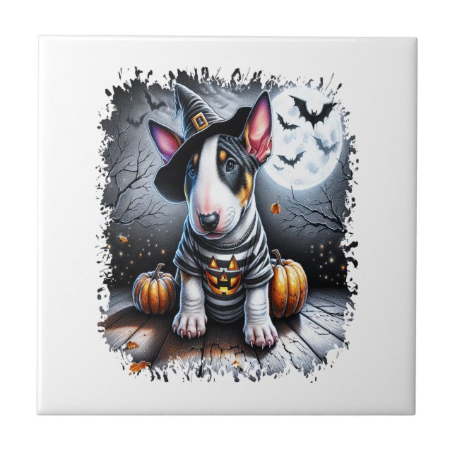 Azulejo De Cerâmica Cão Bull Terrier Halloween (Frente)