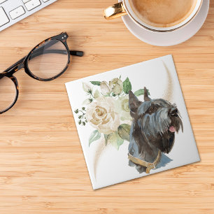 Azulejo De Cerâmica Cão-Buquê branco-rosa-miniatura Schnauzer