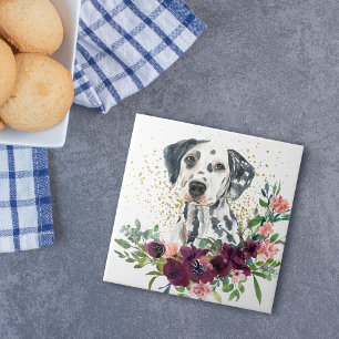 Azulejo De Cerâmica Cão Dalmaciano do Buquê Floral Crimson