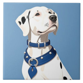 Azulejo De Cerâmica Cão Dalmata com Coleira Azul