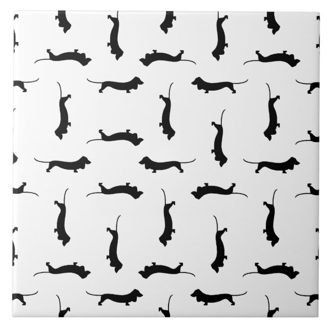 Azulejo De Cerâmica Cão de Dachshund Silhuettes COR DE FUNDO PERSONALI (Frente)