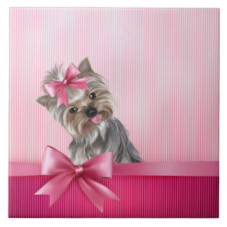 Azulejo De Cerâmica Cão de filhote de cachorro cor-de-rosa da princesa
