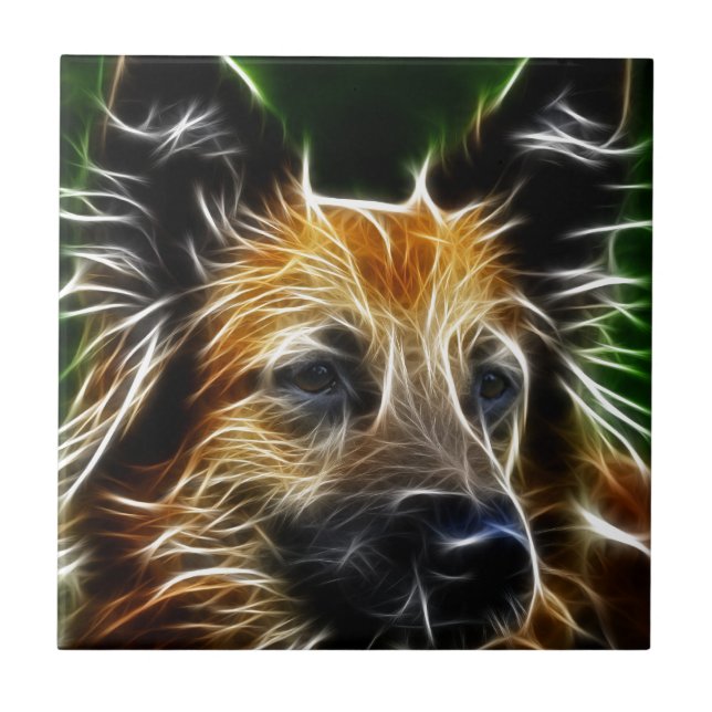 Azulejo De Cerâmica Cão de german shepherd do relâmpago (Frente)