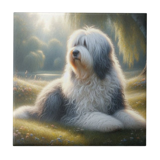 Azulejo De Cerâmica Cão de Pastoreio Inglês Antigo (Frente)