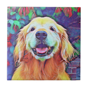 Azulejo De Cerâmica Cão de sorriso do golden retriever em cores