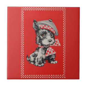 Azulejo De Cerâmica cão do Scottie dos anos 50 no vermelho