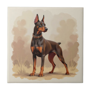 Azulejo De Cerâmica Cão Doberman Pinscher Marrom Ferrugem Vermelho