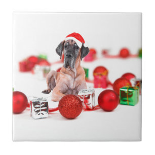 Azulejo De Cerâmica Cão Dogue Alemão com Enfeites de Natal Presentes