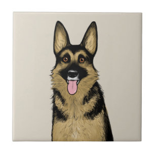 Azulejo De Cerâmica Cão german shepherd Arte de Pet de Cartoon
