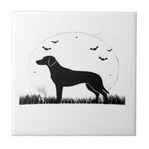 Azulejo De Cerâmica Cão Harrier � Silhueta da Lua de Halloween T cláss
