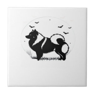 Azulejo De Cerâmica Cão Keeshond � Silhueta Clássica da Lua de Hallowe