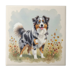 Azulejo De Cerâmica Cão Pastor Australiano Merle Cauda Longa