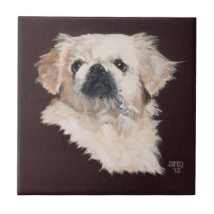 Azulejo De Cerâmica Cão Pequinês Branco