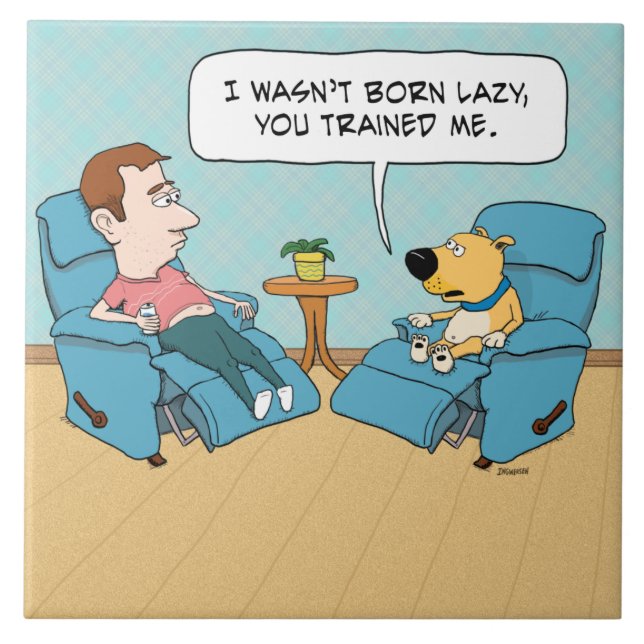 Azulejo De Cerâmica Cão preguiçoso engraçado na cadeira (Frente)