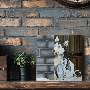Azulejo De Cerâmica Cão rouco e Dragão
