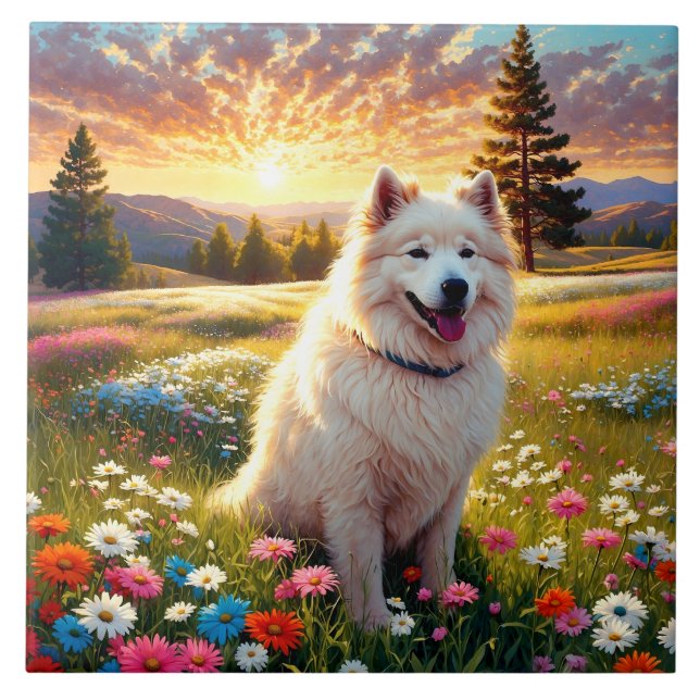Azulejo De Cerâmica Cão Samoyed   (Frente)