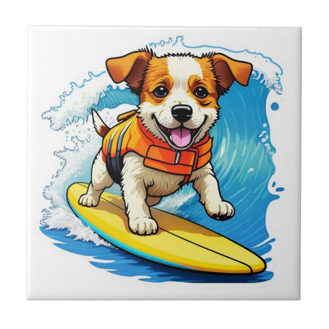 Azulejo De Cerâmica Cão surfador (Frente)