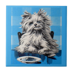 Azulejo De Cerâmica cão vadia comendo na mesa