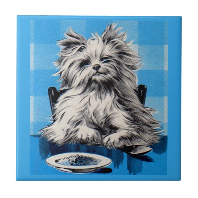 Azulejo De Cerâmica cão vadia comendo na mesa (Frente)