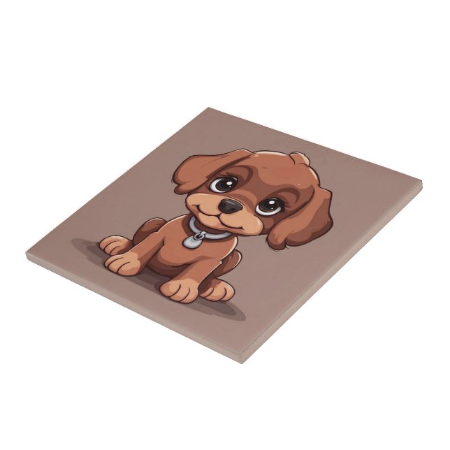 Azulejo De Cerâmica Cãozinho castanho-branco (Lateral)