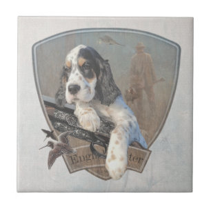 Azulejo De Cerâmica Cãozinho do inglês Setter com uma espingarda cláss