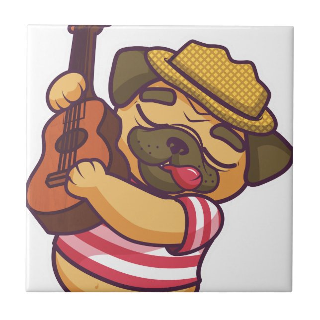 Azulejo De Cerâmica cãozinho tocando violão (Frente)