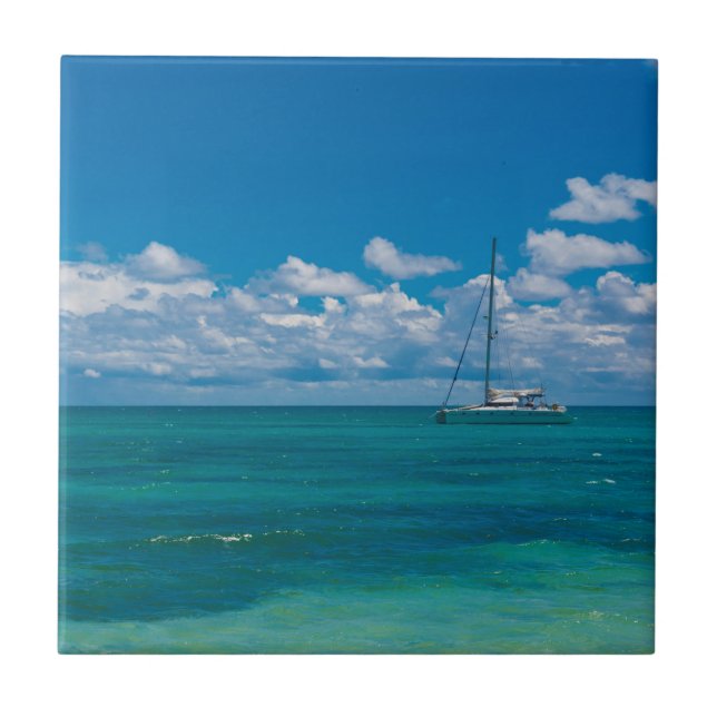 Azulejo De Cerâmica Capa de Mar Tropical Azul (Frente)