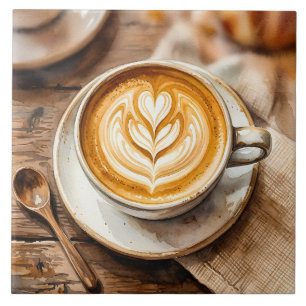 Azulejo De Cerâmica Capa de Xícara de Espresso em Aquarela Arte Latte