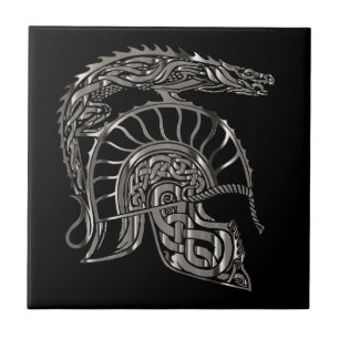 Azulejo De Cerâmica Capacete de Dragão Metálico Guerreiro Legal