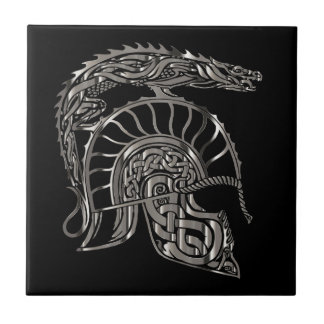 Azulejo De Cerâmica Capacete de Dragão Metálico Guerreiro Legal